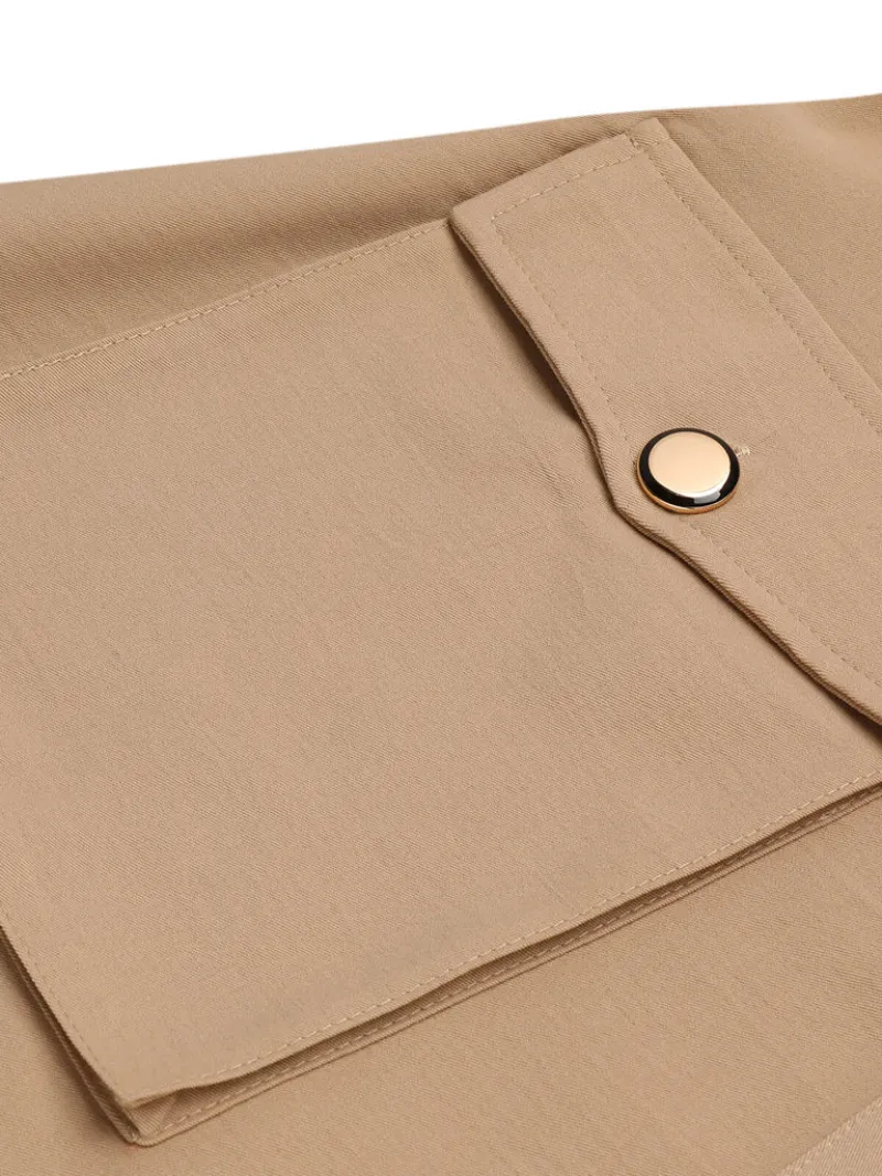 KHAKI 1950S BIG POCKETS BUTTON SKIRT