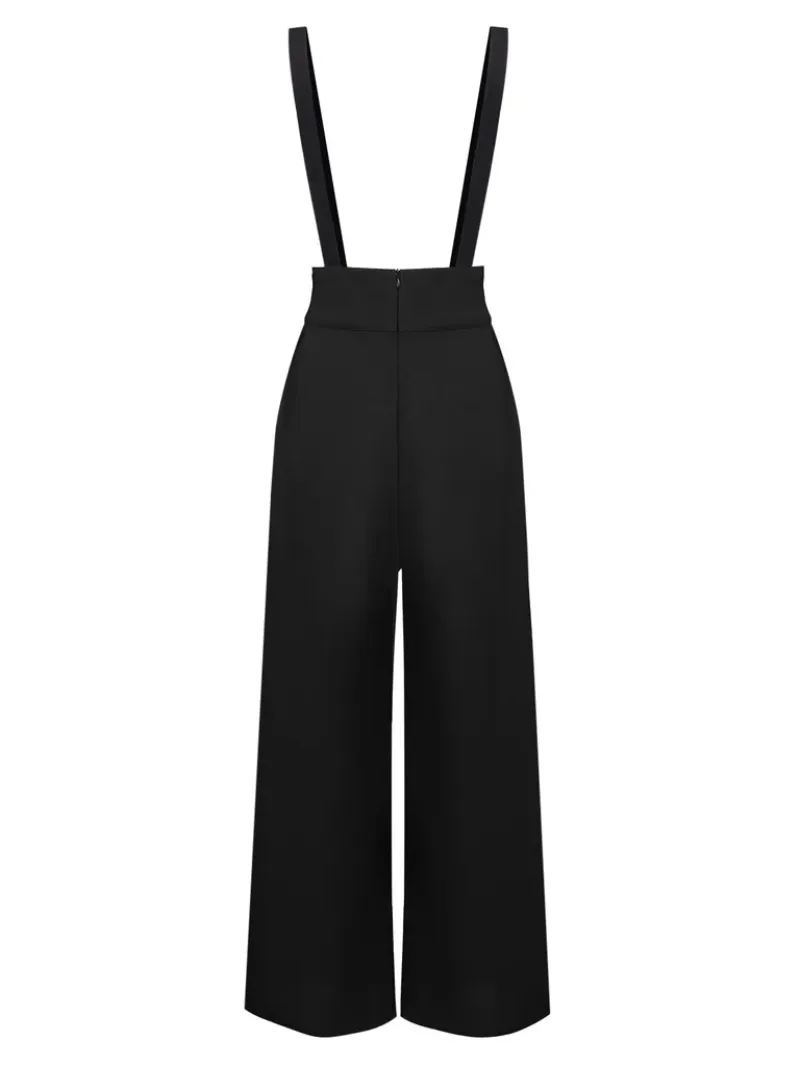 BLACK 1930S SOLID SUSPENDER PANTS