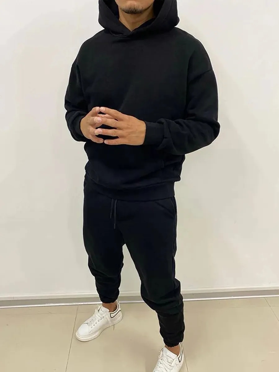 Men's athleisure black hooded sweatshirt suit