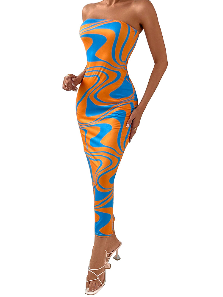 Temperament-hugging Waist-hugging Printed Tube Top Dress