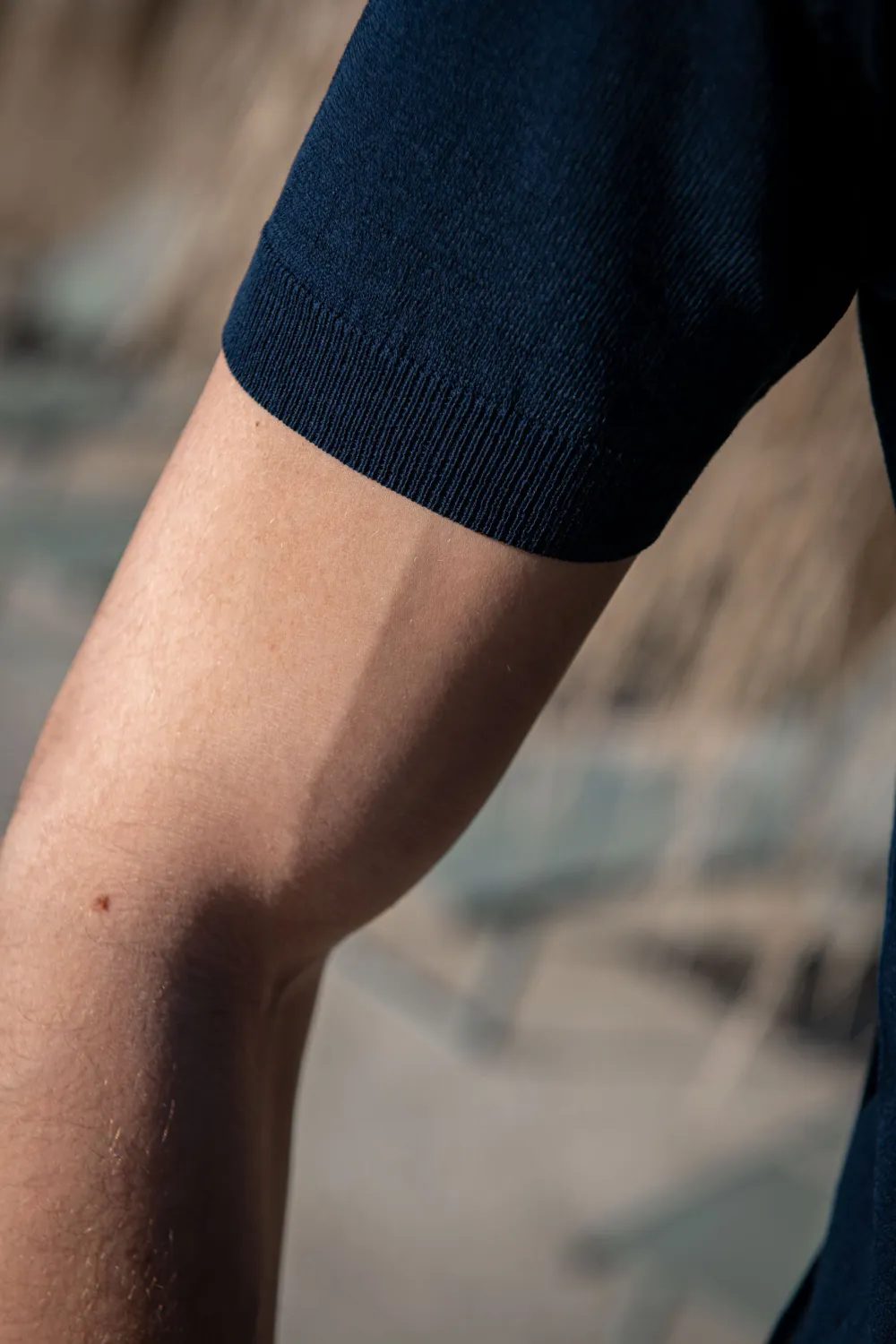 Blue Ribbed Knit Polo