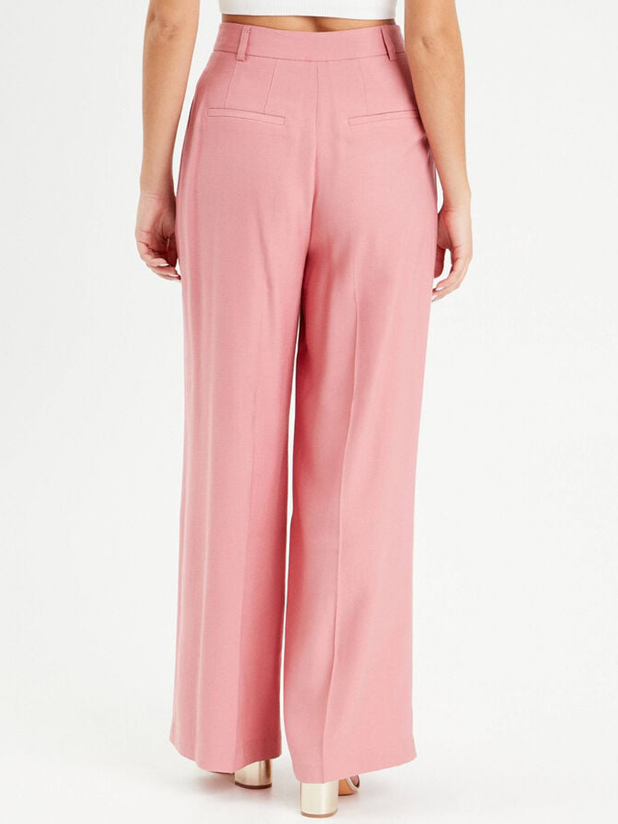 Pantalon large avec pinces rose femme