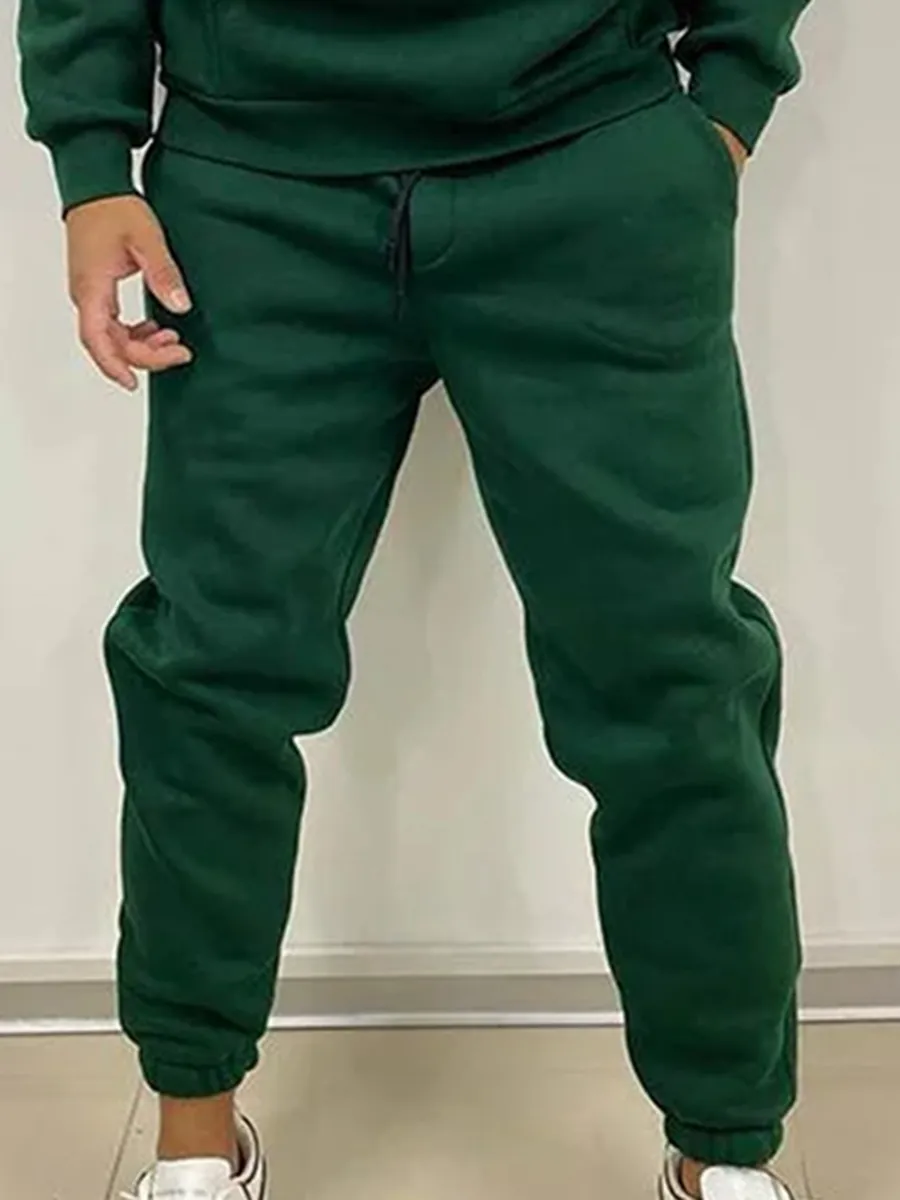 Men's athleisure dark green hooded sweatshirt suit