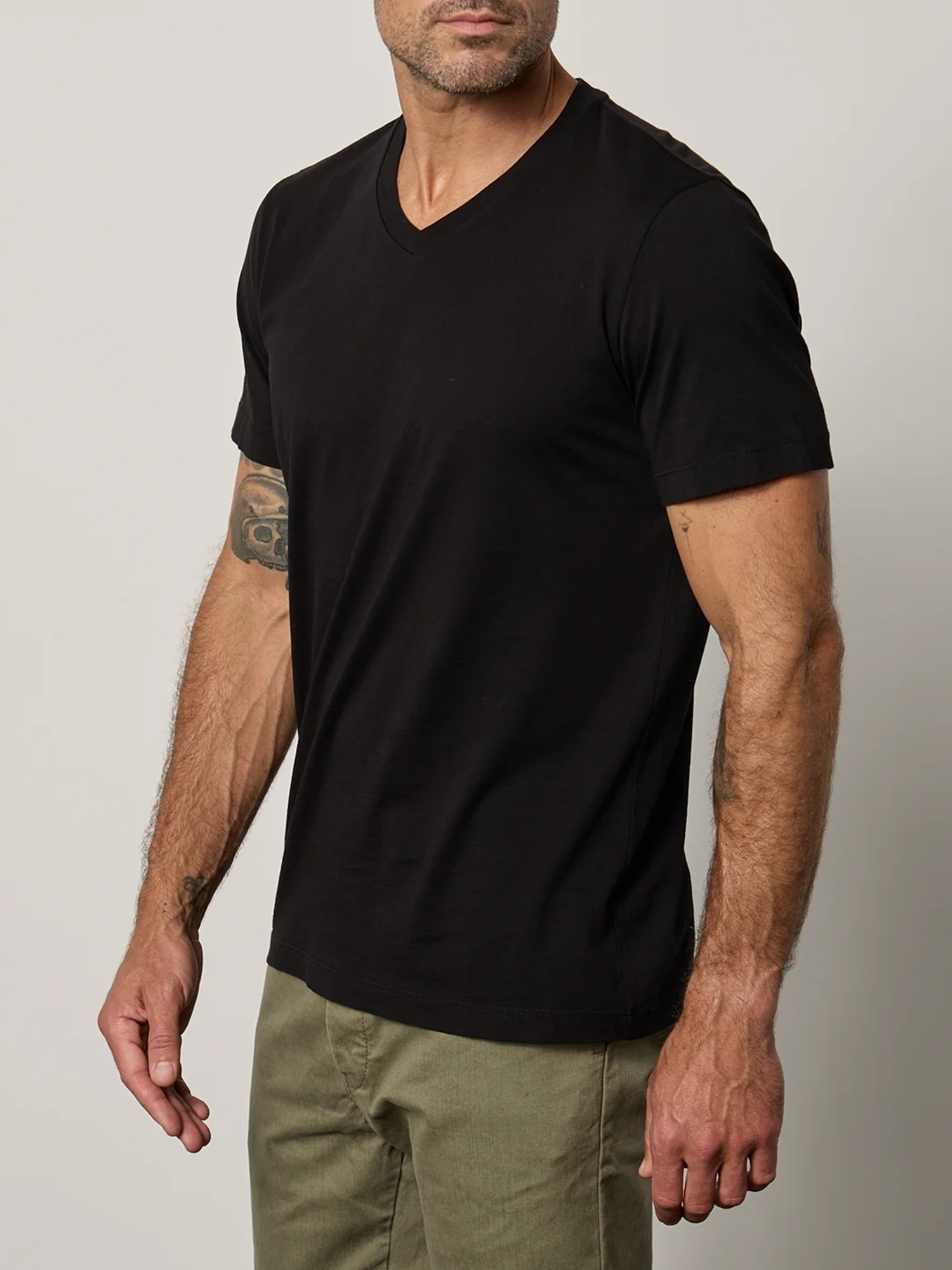 Men'S Fashion Cotton V-Neck Solid Short Sleeve T-Shirt