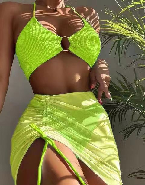 Tie-Dye Bikini Swimsuit Women's Three-Piece Mesh Skirt Split