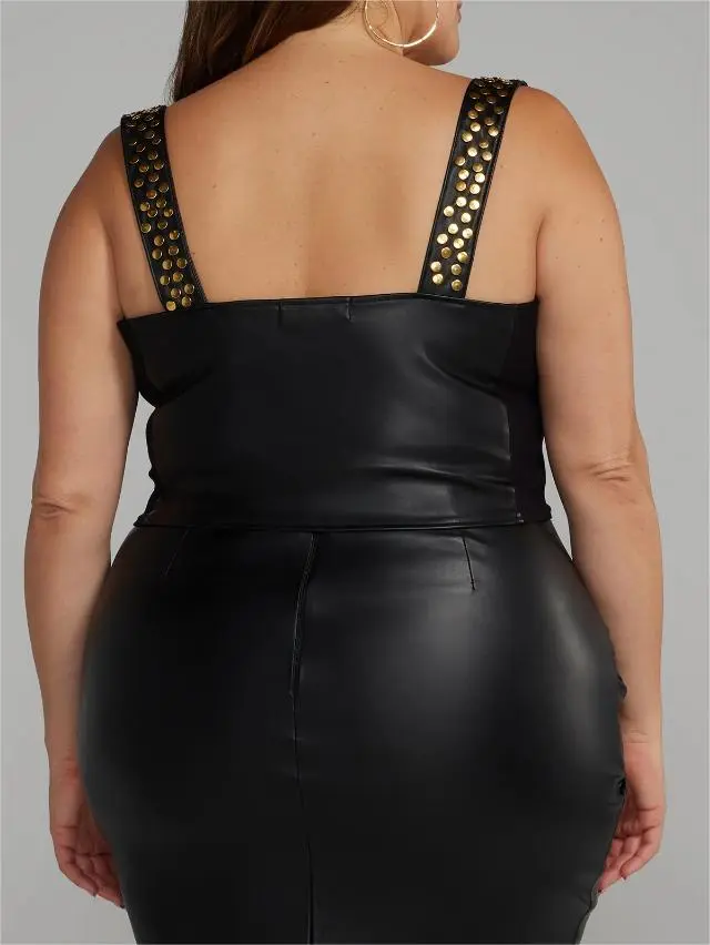 Faux Leather Studded Bustier Top