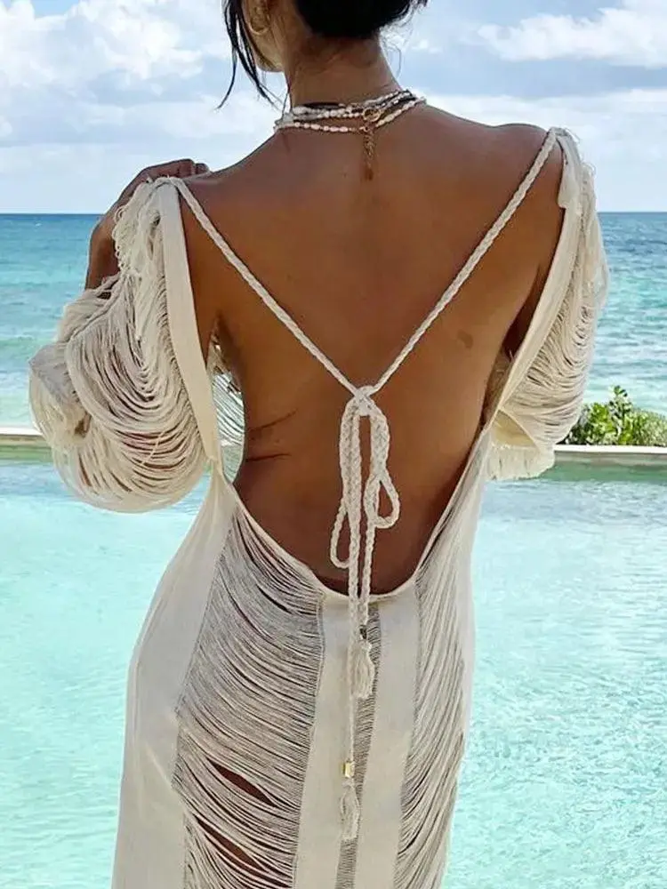 Fringe Backless Cover-up Dress