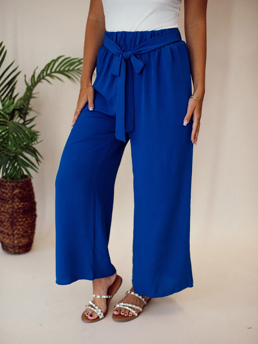 Blue Belt Wide Leg Pants