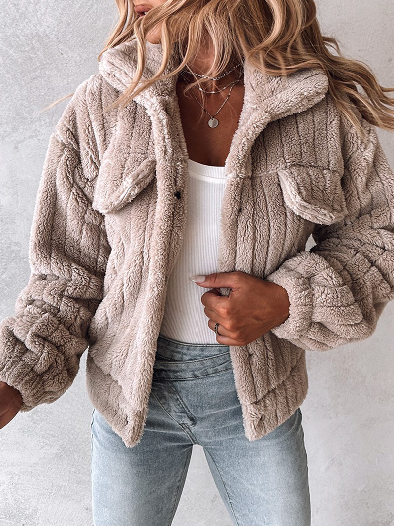 Casual solid color plush lapel jacket