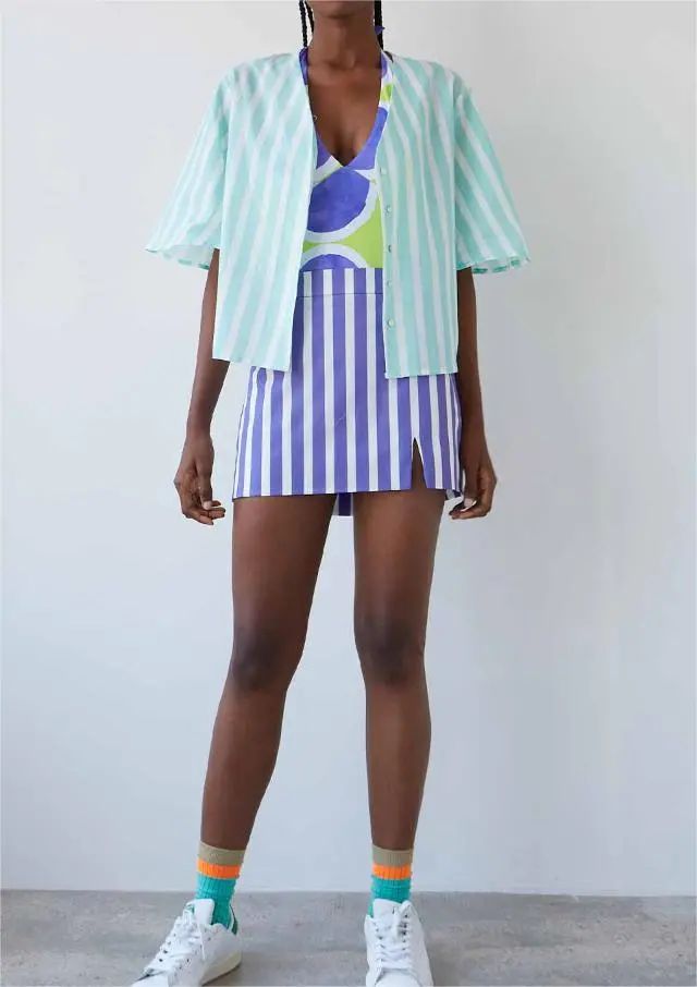 BLUE STRIPED TAPA SKIRT