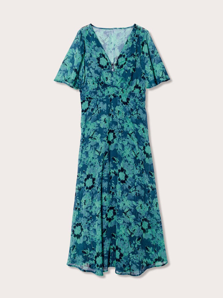 Robe longue évasée bleu femme