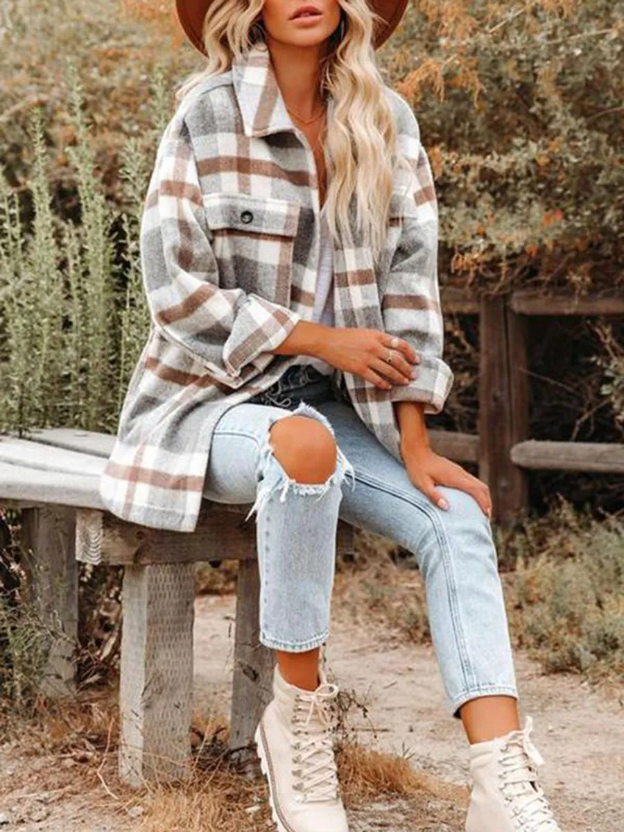 Women's Casual Elegant Plaid Jacket Coat