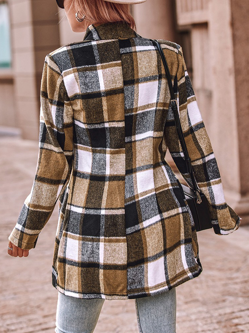 Casual retro plaid single breasted long sleeve jacket