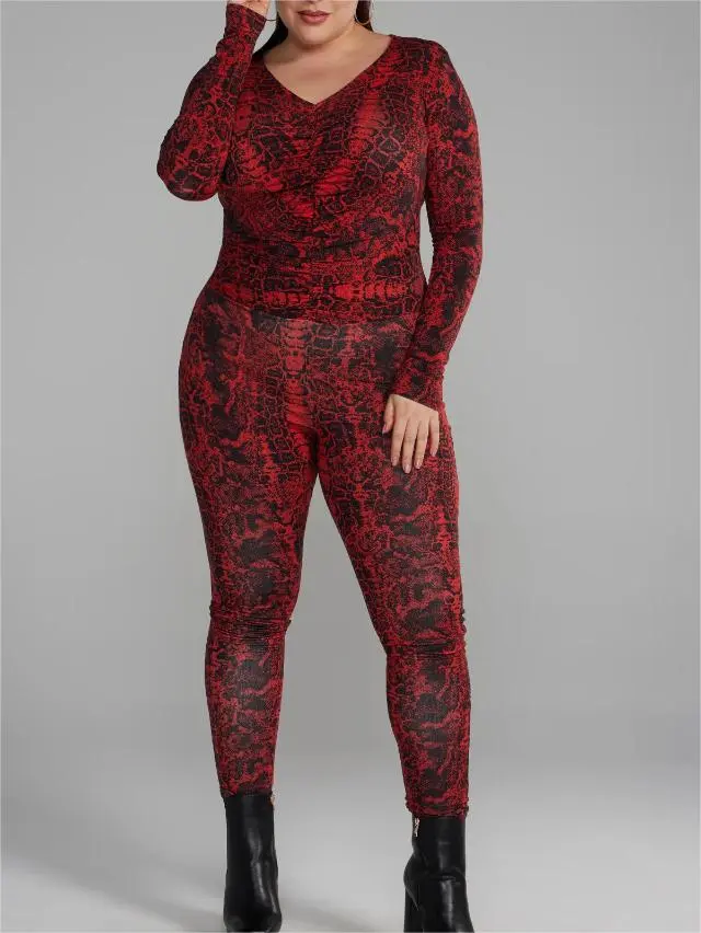 Snake Print Ruched Catsuit