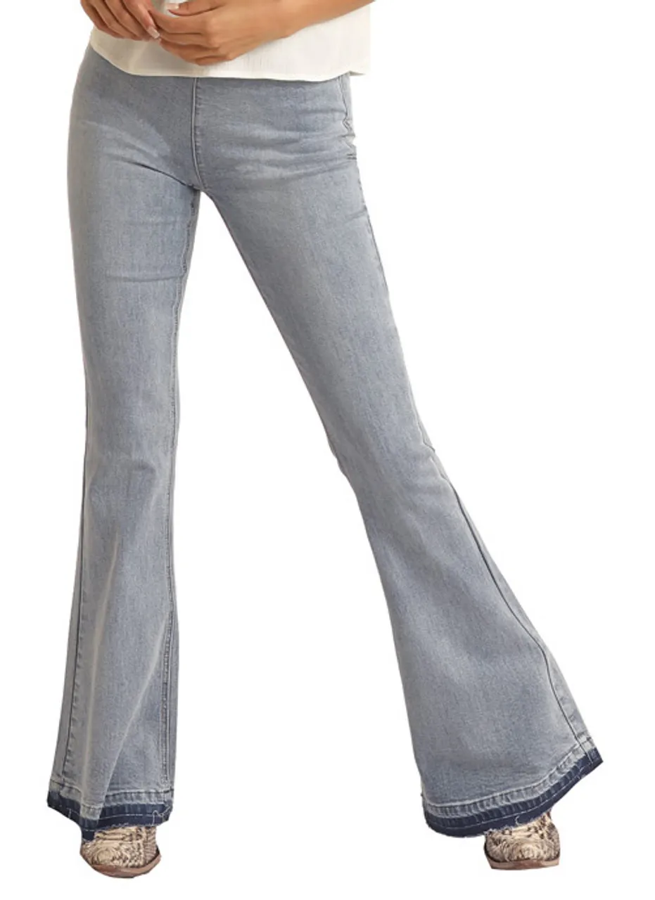 Bargain Bells High Rise Stretch Light Wash Pull-On Flare Jeans