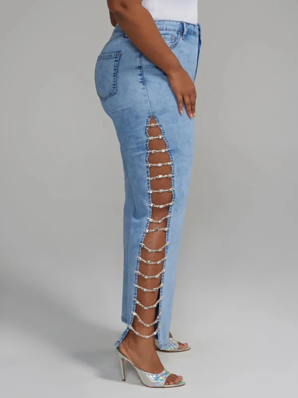 Side Chain Detail Straight Leg Jeans