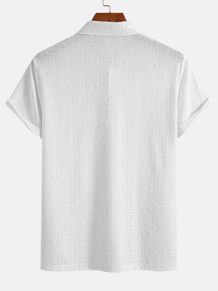 Short Sleeve Knitted Letter Textured Polo