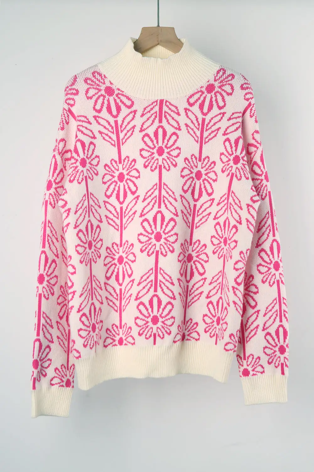 Turtleneck Flower Print Sweater