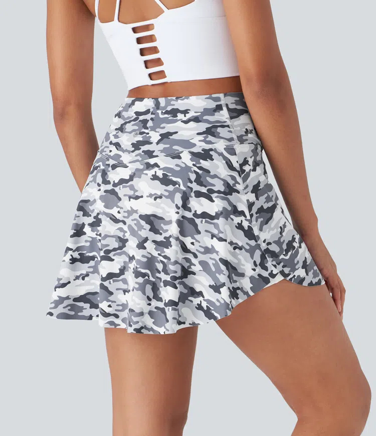 Crossover 2-in-1 Side Pocket Camo Print Pickleball Skirt