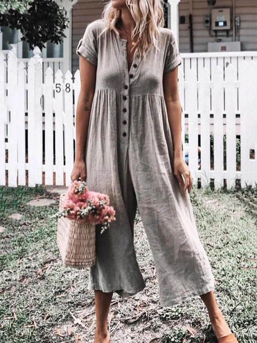 Women's Casual Button Up Jumpsuit