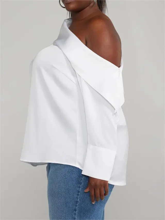 Asymmetric Button-Detailed One-Shoulder Top