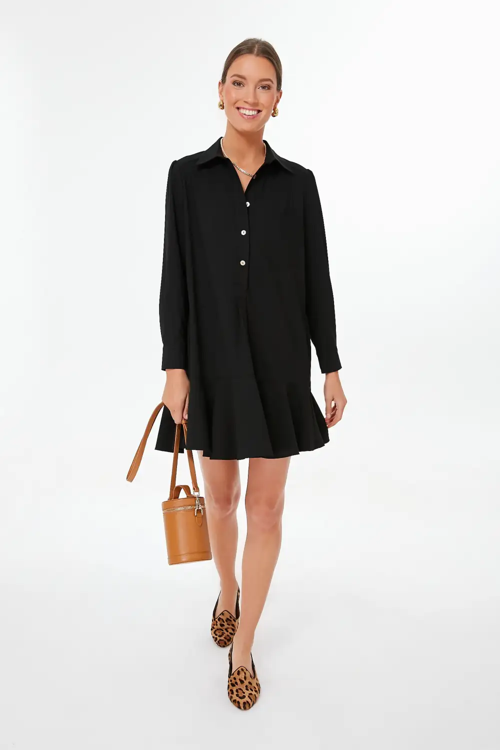 Black Crepe Callahan Shirt Dress