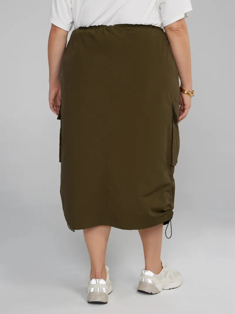 Cargo Drawstring Midi Skirt