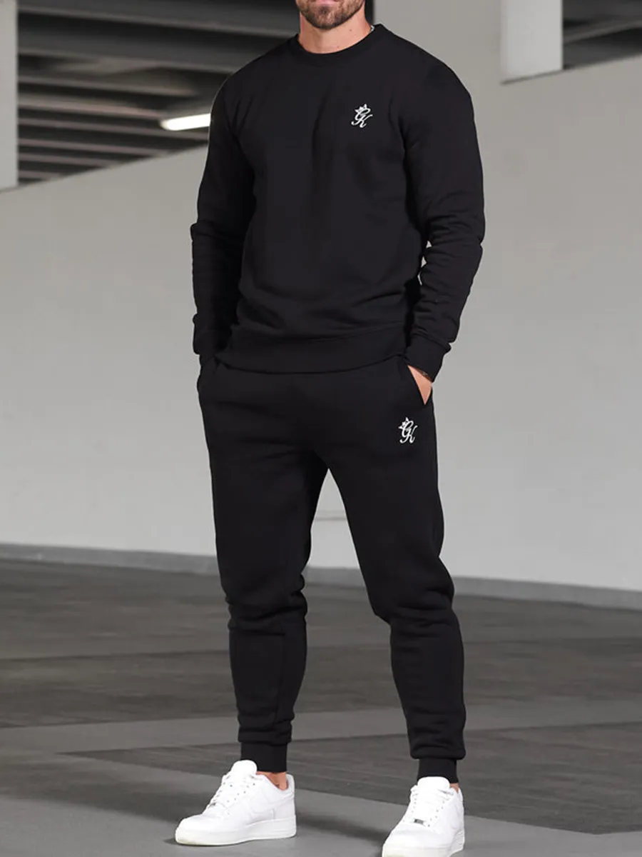 Men's Classic Black K Print Crew Neck Tracksuit