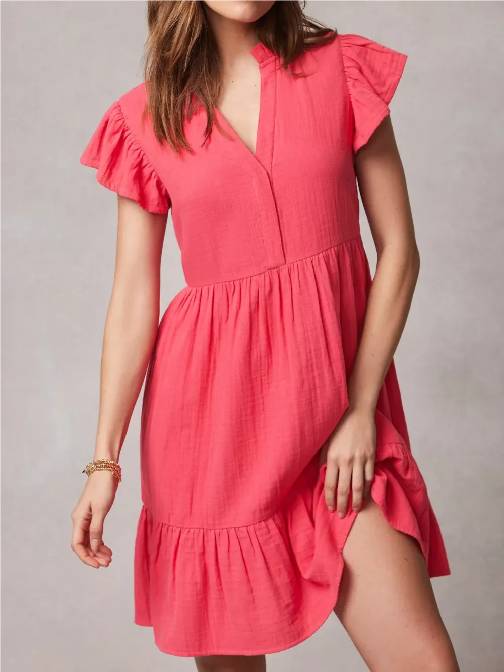 Ruffle Sleeve Mini Cotton Dress