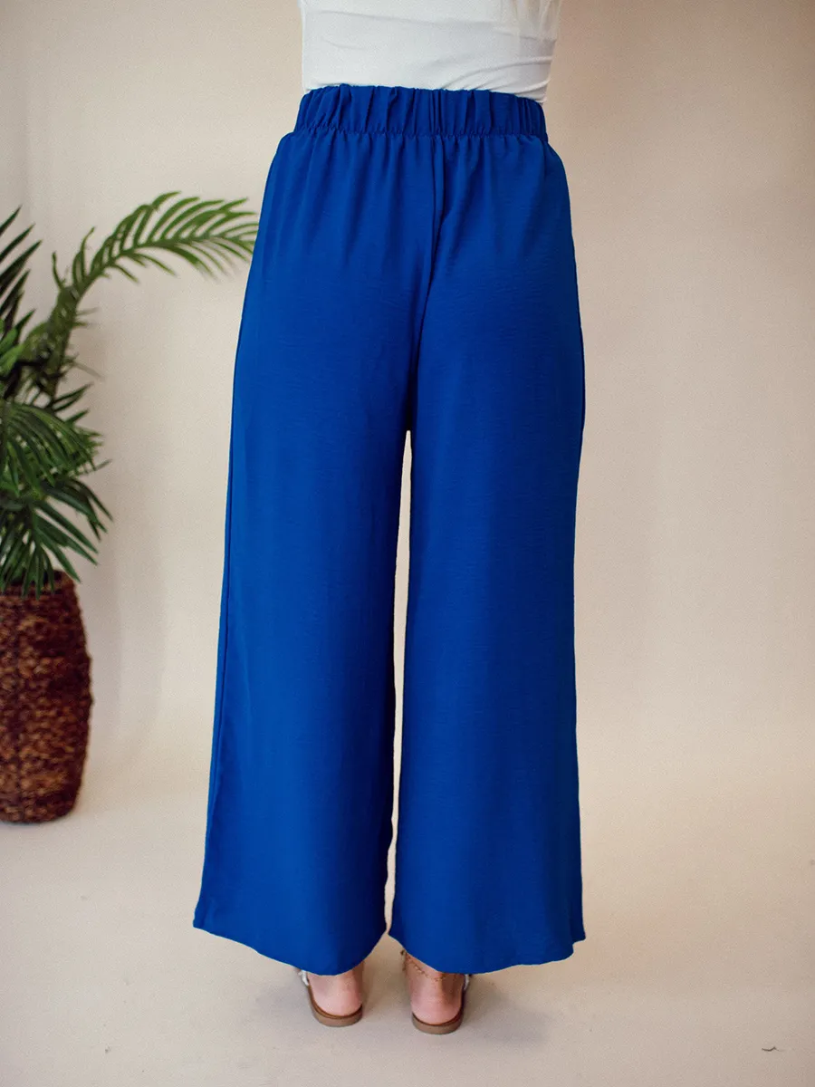 Blue Belt Wide Leg Pants