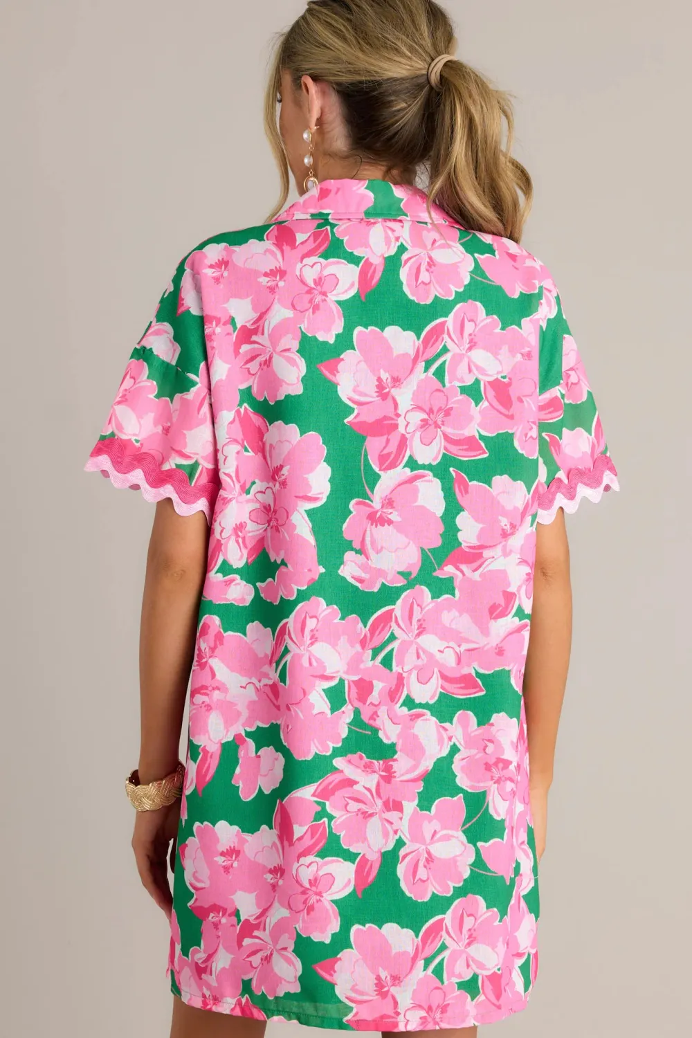 SEASIDE SERENITY GREEN MULTI FLORAL MINI SHIRT DRESS