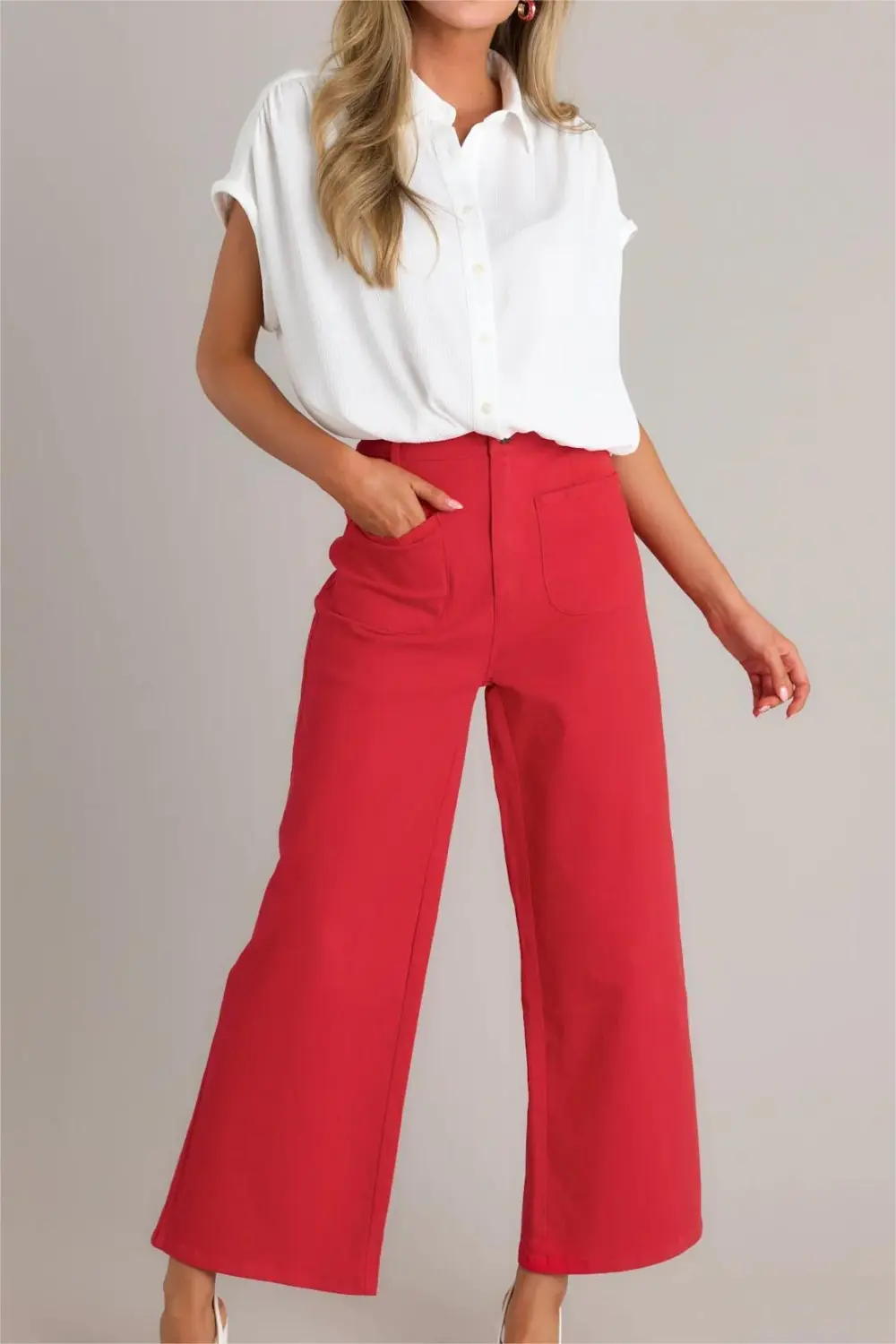 SLEEK SILHOUETTE RED WIDE LEG JEANS