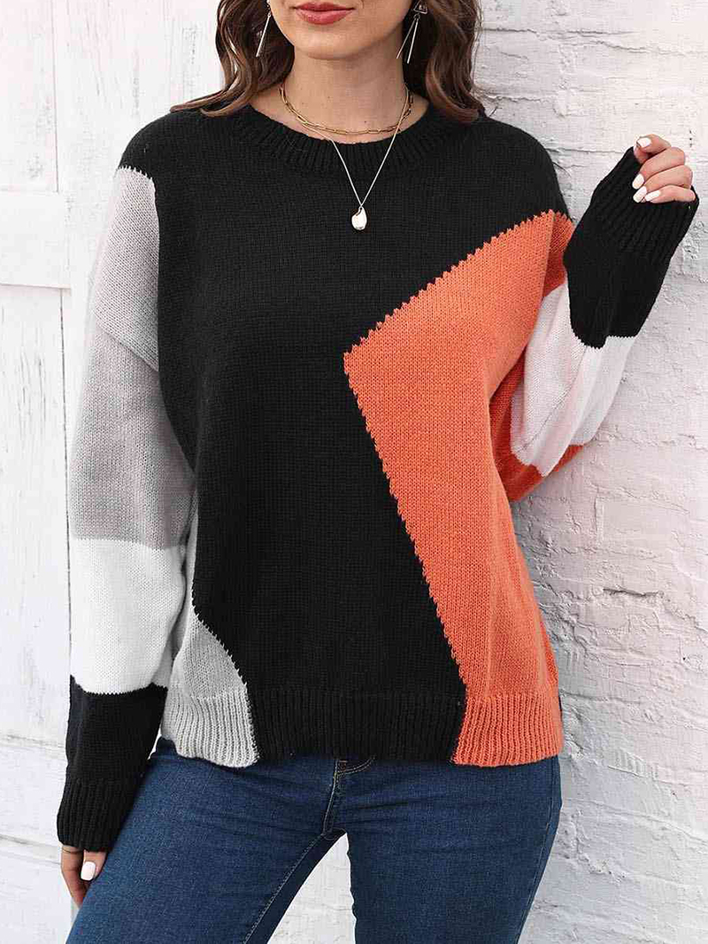 Color Block Round Neck Sweater