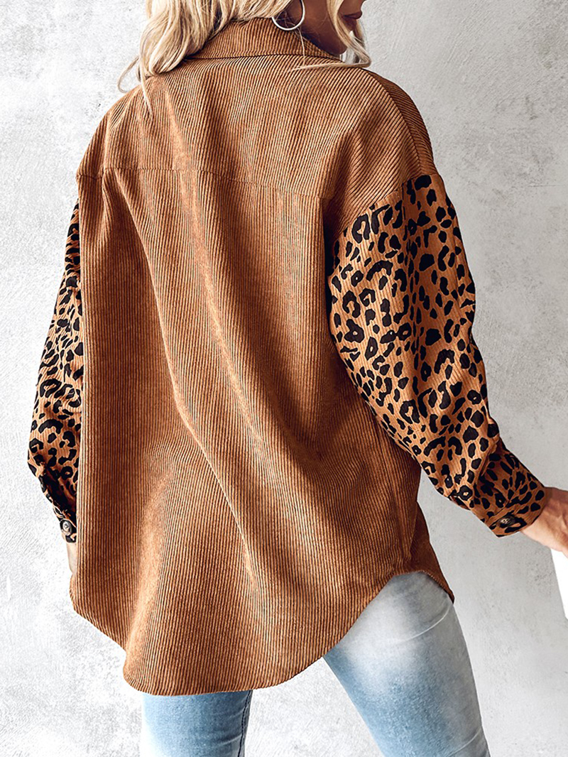 Casual leopard print patchwork corduroy jacket