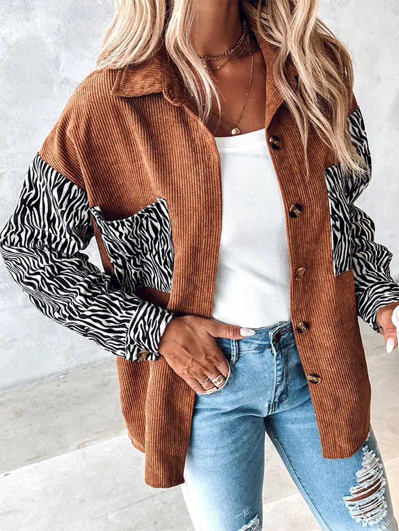 Casual zebra print corduroy jacket