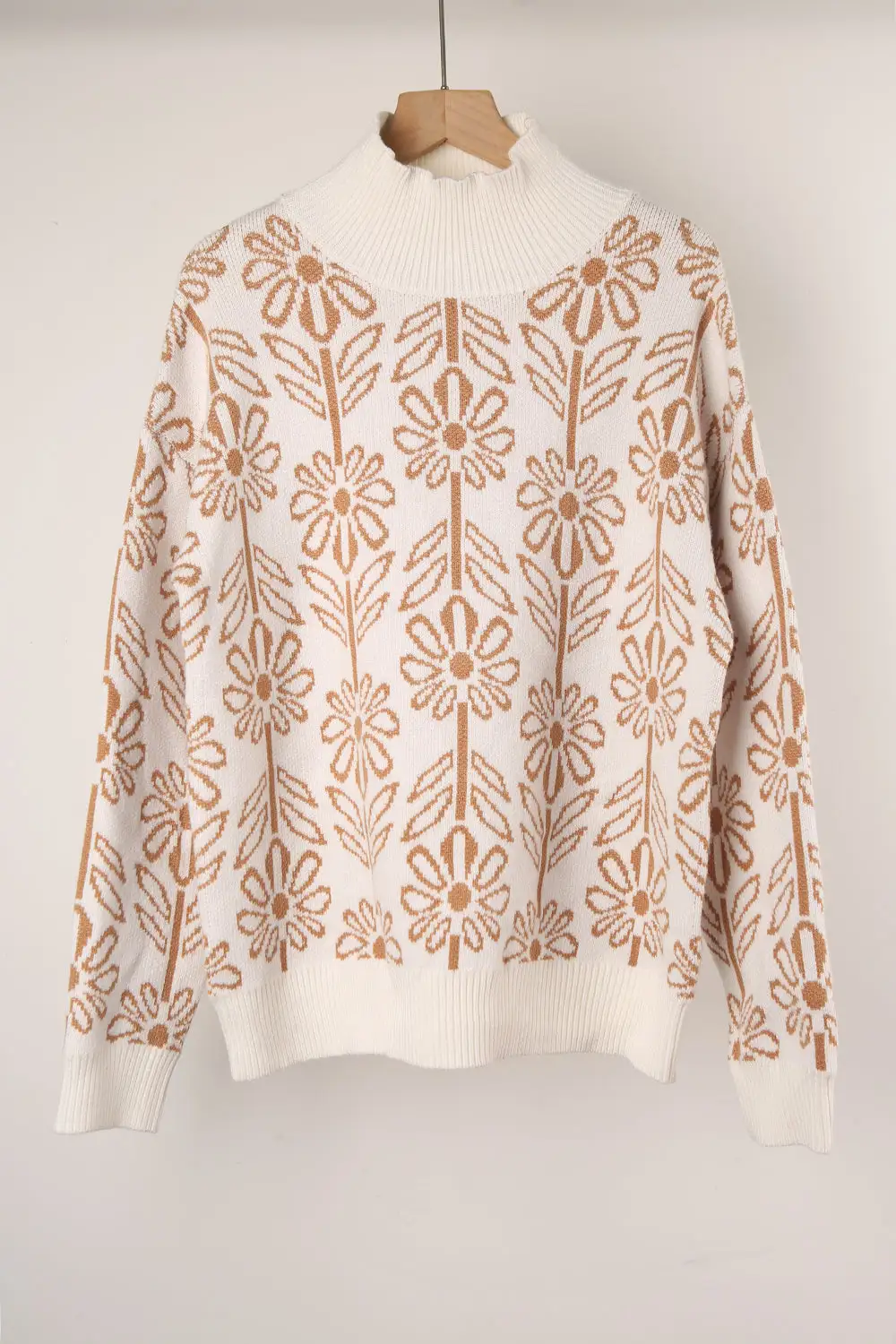 Turtleneck Flower Print Sweater