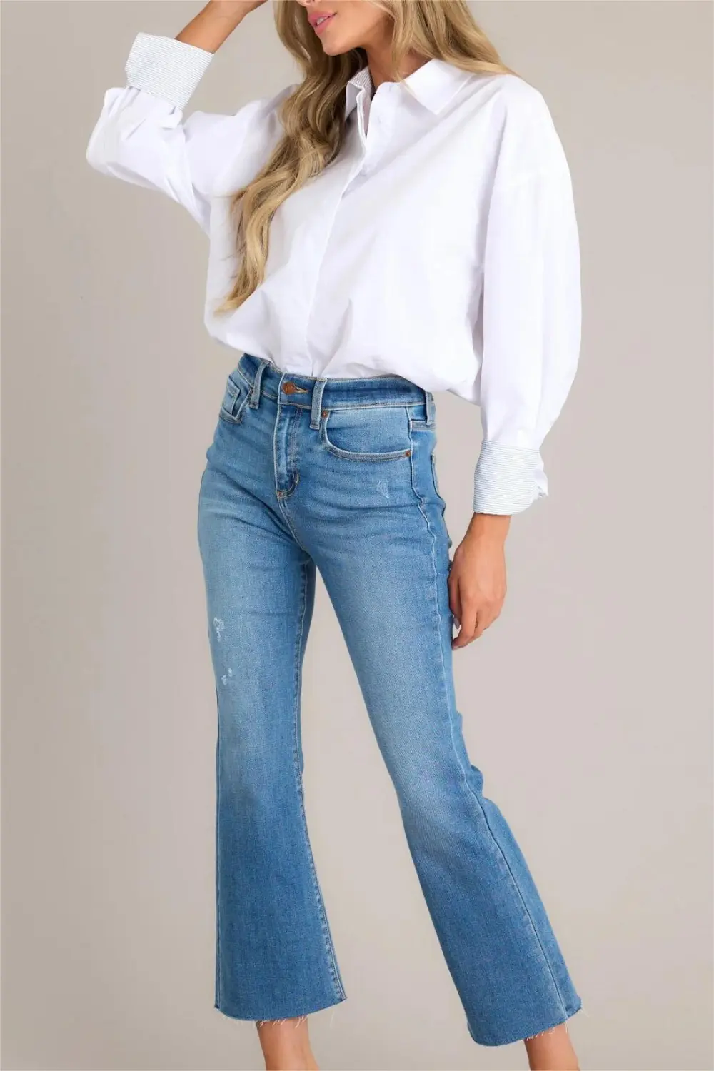 FORGETTING YOU MEDIUM WASH CROPPED FLARE JEANS