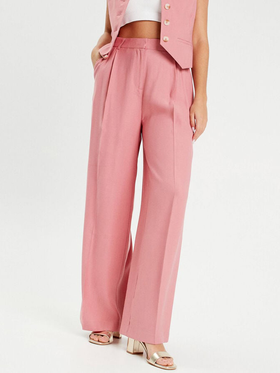 Pantalon large avec pinces rose femme