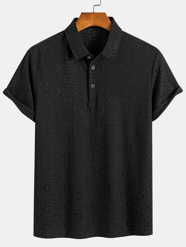 Short Sleeve Knitted Letter Textured Polo