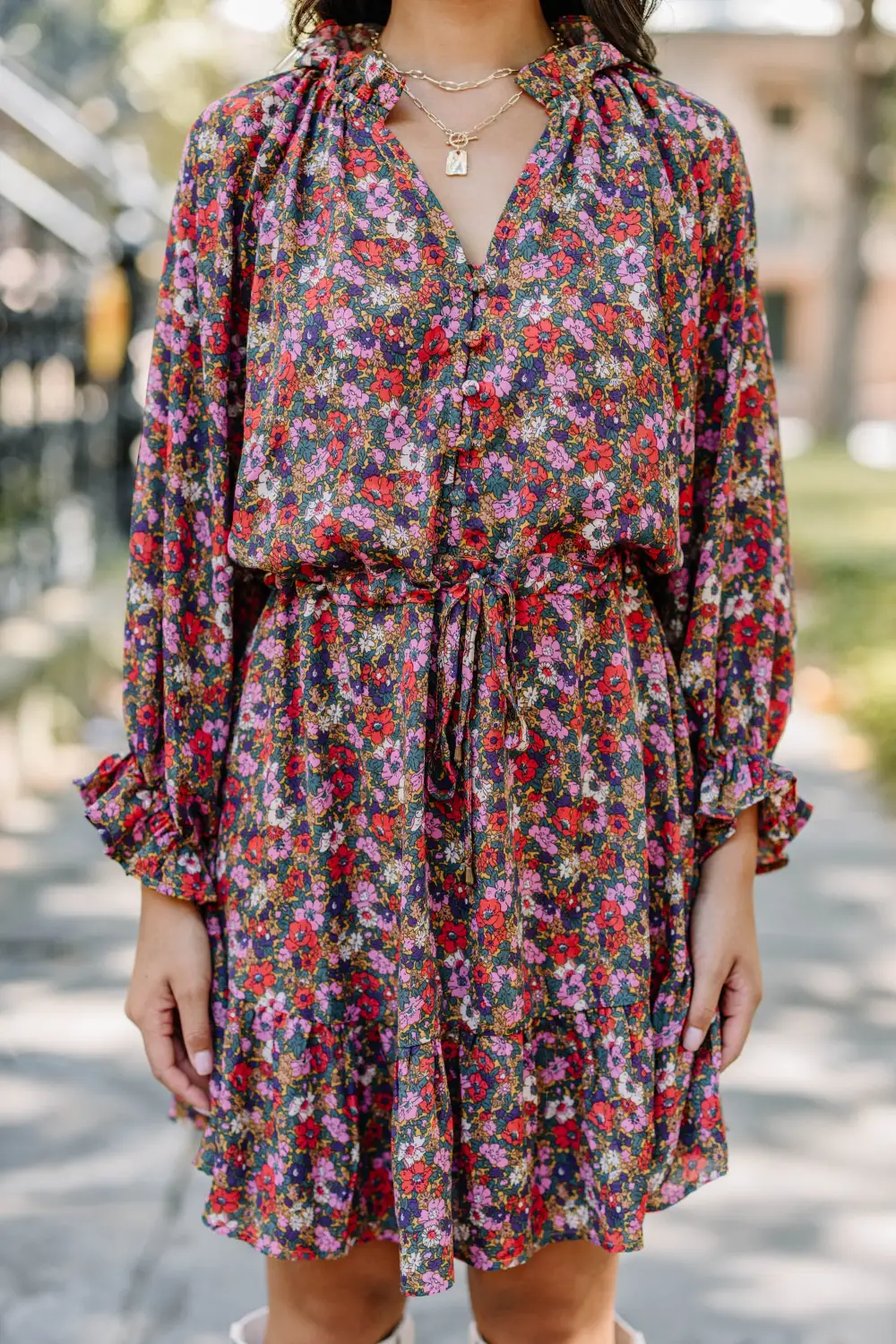 It's About Time Gold Combo Floral Dress