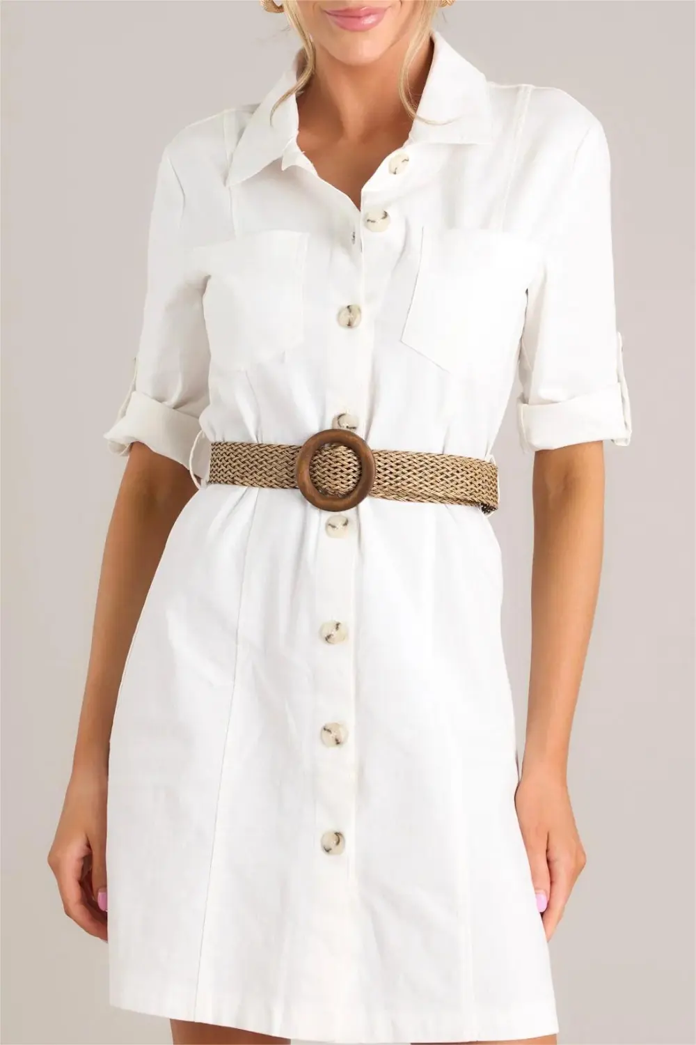 REACH LAND'S END IVORY BUTTON DOWN SHIRT DRESS