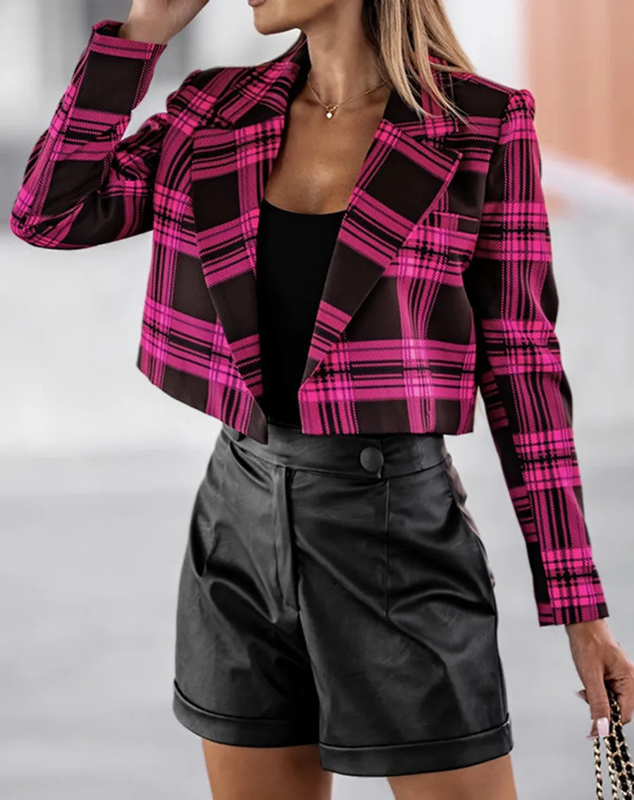 Women Casual Elegant Plaid Jacket Coat