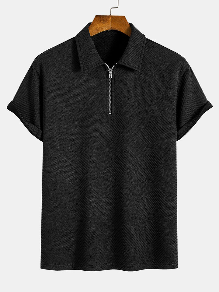 Stripe Jacquard Zip Up Polo