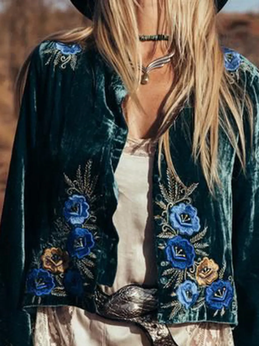 Vintage velvet floral embroidered cardigan