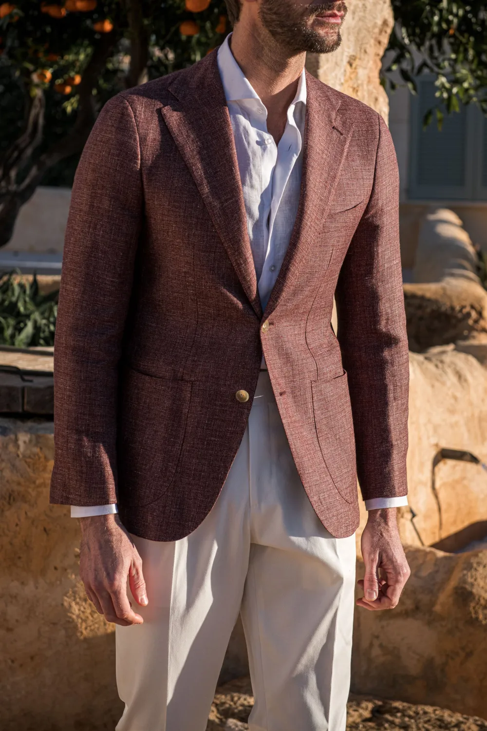 Burgundy Linen And Wool Jacket