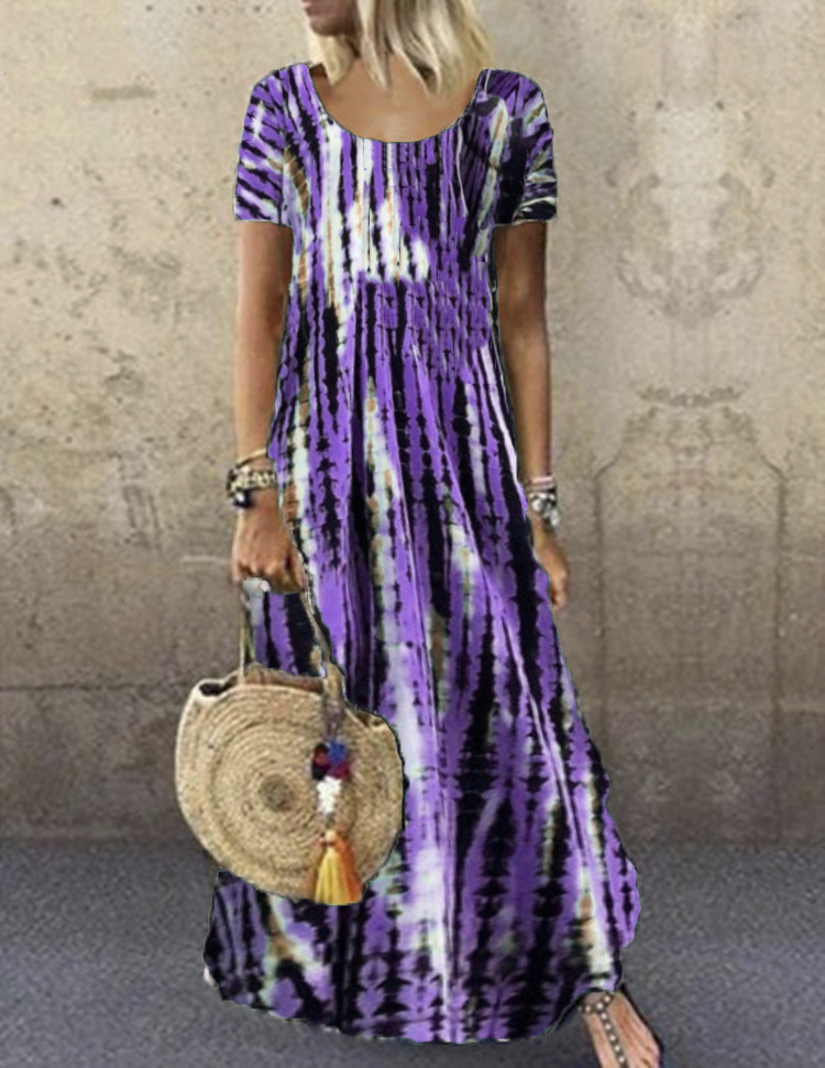 Plus Size Women New Tie-Dye Printed Long Dress