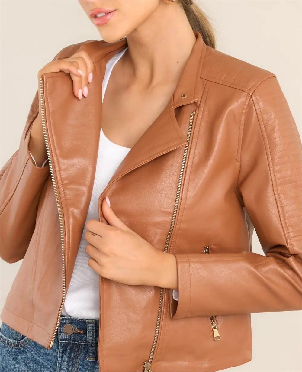 CARAMEL FAUX LEATHER JACKET