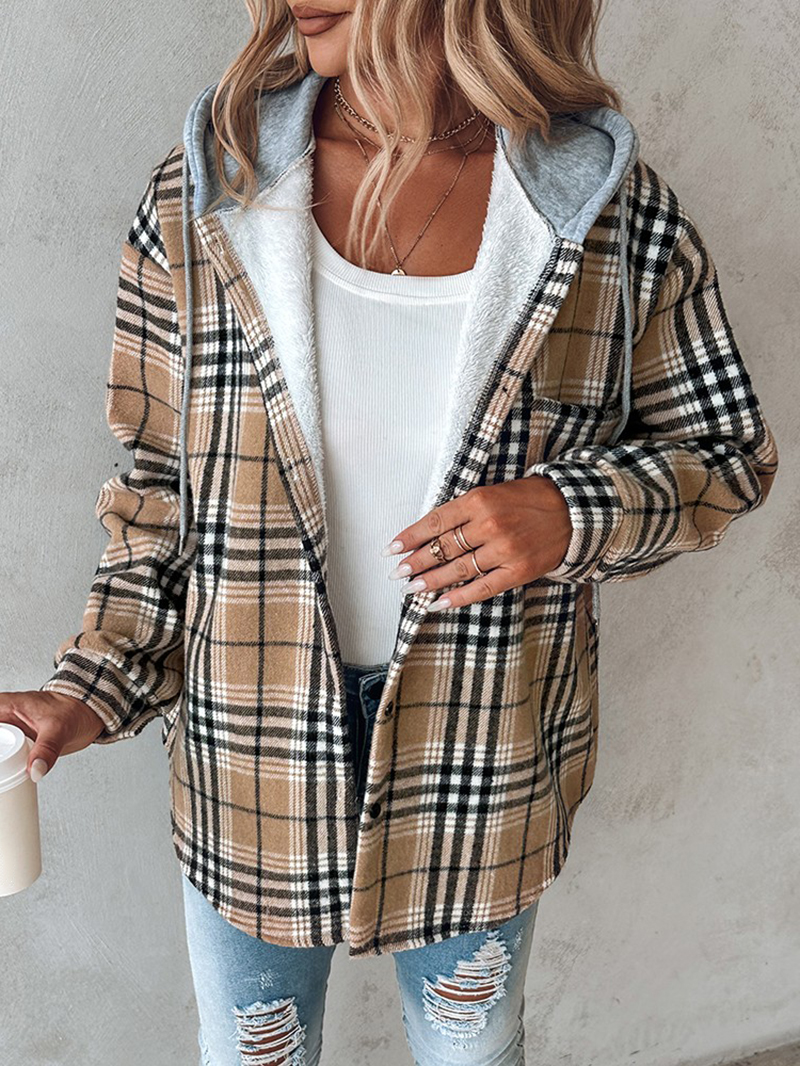 Women's contrast plaid hooded jacket