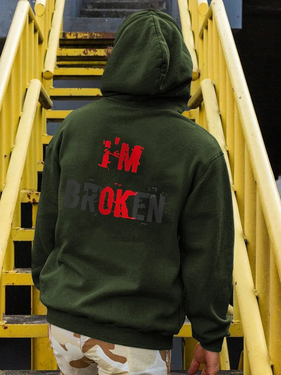 I'M Broken Print Men All-Match Hoodie