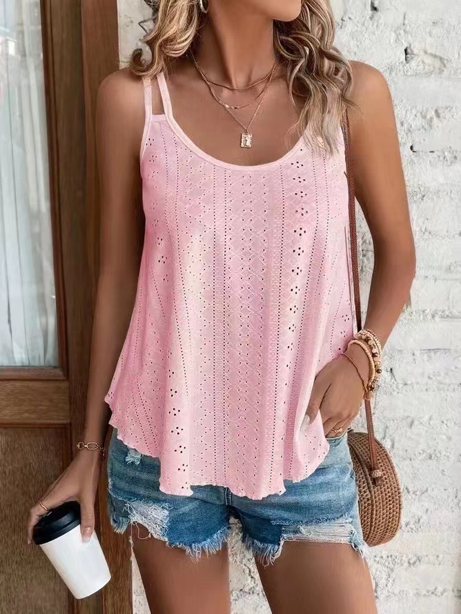 New Shoulder Camisole Round Neck Jacquard Cutout